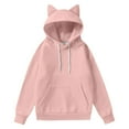 thumbnail image 1 of Women's Oversized Y2K Cute Cat Ear Hooded Sweatshirt, Drop Shoulder Long Sleeve Pullover with Front Pockets, Loose Fit Streetwear Top for Casual Wear, Daily Loungewear and Trendy Fashion Pink XL, 1 of 9