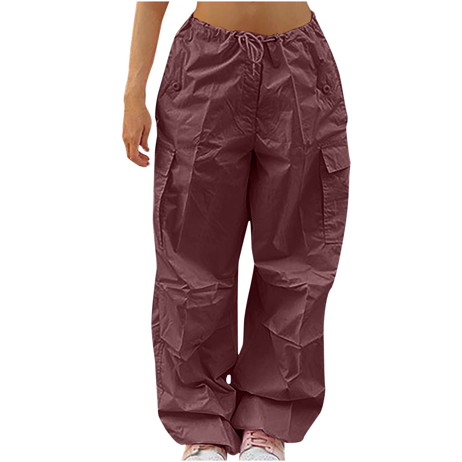 ORANDESIGNE Pantaloni Cargo Donna Y2K Vita Bassa - Jogger Streetwear Paracadute In Poliestere, Pantaloni Estivi Larghi Con Tasche