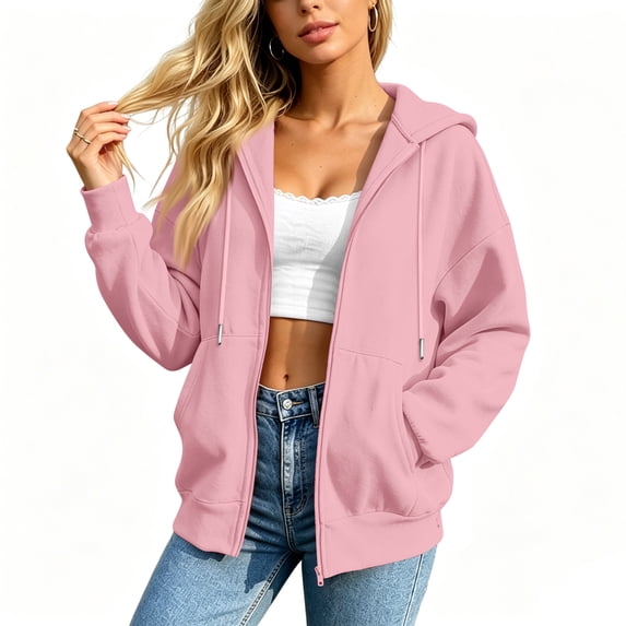 Women's Oversized Zip Up Hoodie Sweatshirt Casual Long Sleeve Loose Fit Pullover Streetwear Cozy Fleece Outwear Plus Size Drop Shoulder Kangaroo Pocket Winter Fall