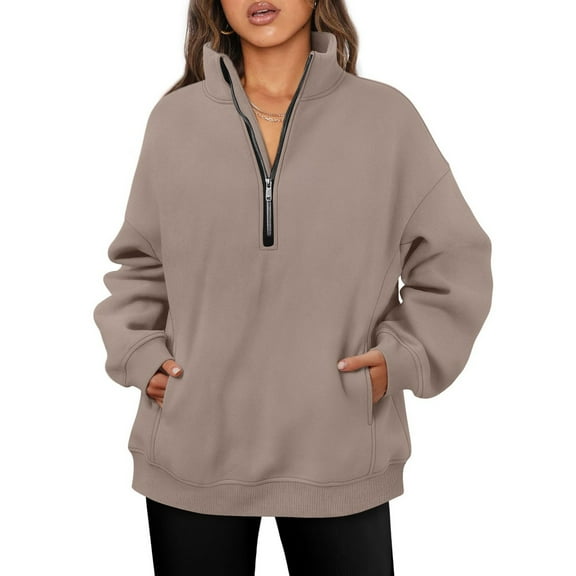 Women’s Oversized Zip Sweatshirt Loose Fit Long Sleeve Fleece Pullover Hoodie Tops with Pockets Casual Fall Winter Outfits