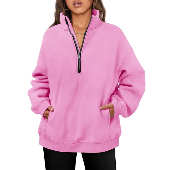 Women’s Oversized Zip Sweatshirt Loose Fit Long Sleeve Fleece Pullover Hoodie Tops with Pockets Casual Fall Winter Outfits