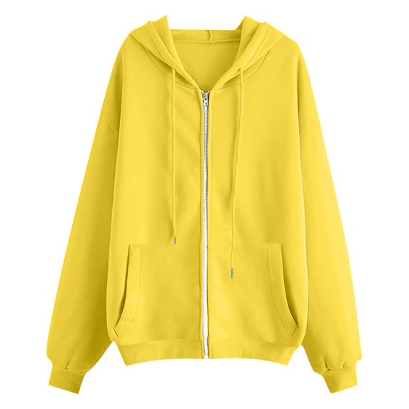 Women's Oversized Zip Up Hoodie Fleece Vintage Y2K Jacket Long Sleeve Lightweight Casual with Pockets Yellow