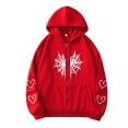 thumbnail image 1 of Women's Oversized Zip Up Hoodie Spider Web and Heart Shaped Print Pullover Jacket for Fall Winter Red M, 1 of 4