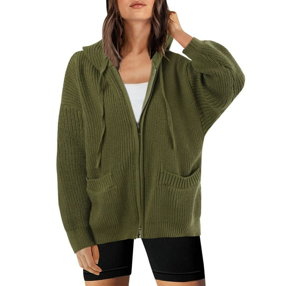 Women's Oversized Zip Up Hoodies Long Sleeve Knit Casual Jackets Outerwear Fall Fashion Trendy Clothes