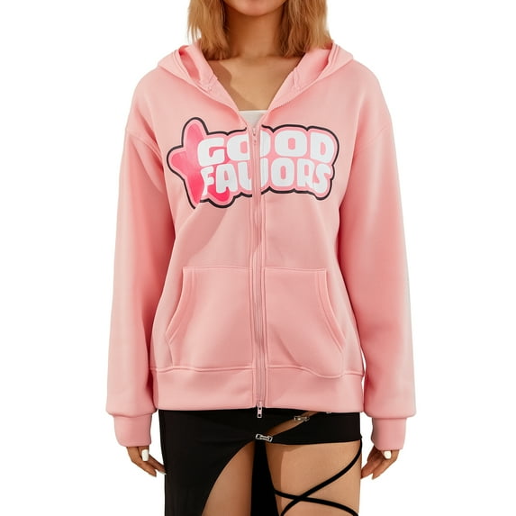 Women 's Oversized Zip Up Sweatshirt Cross Rhinestone Jackets Y2K Long Sleeve Printed Hoodies Streetwear
