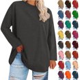 thumbnail image 1 of Women's Oversized-neck Long Sleeved Solid Color Summer Base T-shirt,Dark Gray_3XL, 1 of 6