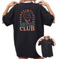 thumbnail image 1 of Women's Moms Club Drippy Smiley Graphic T Shirt Funny Mom Life Print Casual Short Sleeve Round Neck Top Black S-5XL, 1 of 5