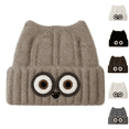 thumbnail image 1 of Women's Owl Ear Knit Beanie Hat Cute Animal Face Winter Warm Knitted Cap Fuzzy Lined Ski Hat for Fall Winter, 1 of 5
