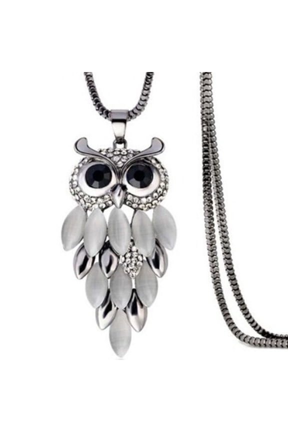 Women's Owl Long Pendant Necklace Crystal Alloy Sweater Chain Necklace