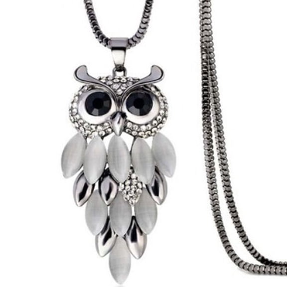 Women's Owl Long Pendant Necklace Crystal Alloy Sweater Chain Necklace