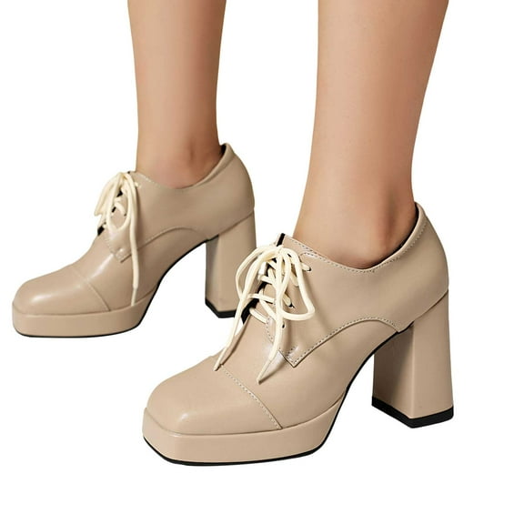 Women's Oxfords High Heels Dress Shoes Vintage Leather Square Toe Chunky High Heel Ankle Booties Short Boots