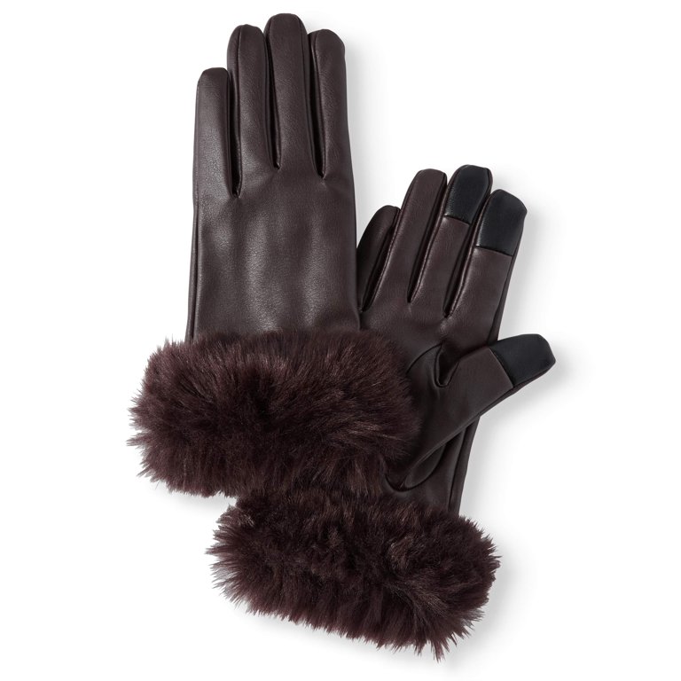 Women's P.U Leather Glove with Faux Fur Cuff 