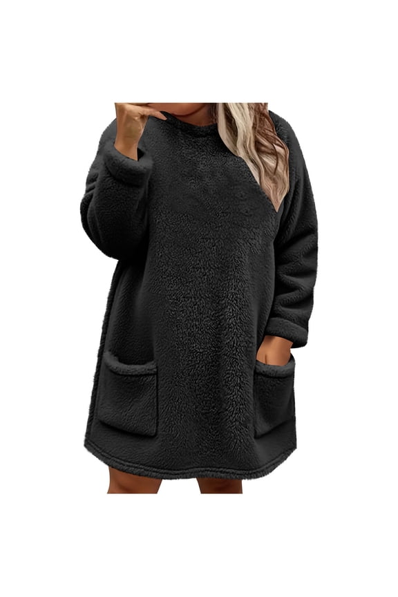 Women's P;us Size Sweatshirt Oversized Fleece Fuzzy Long Sweater Soft Sherpa Pullover Winter Warm Loungewear Tops, 4XL Black
