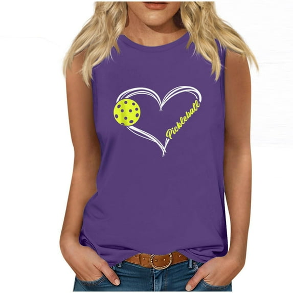 Women's PICKLEBALL Tank Tops 2024 Casual Crewneck Sleeveless T-Shirt Summer Cute Heart Graphic Tee Shirts Blouses
