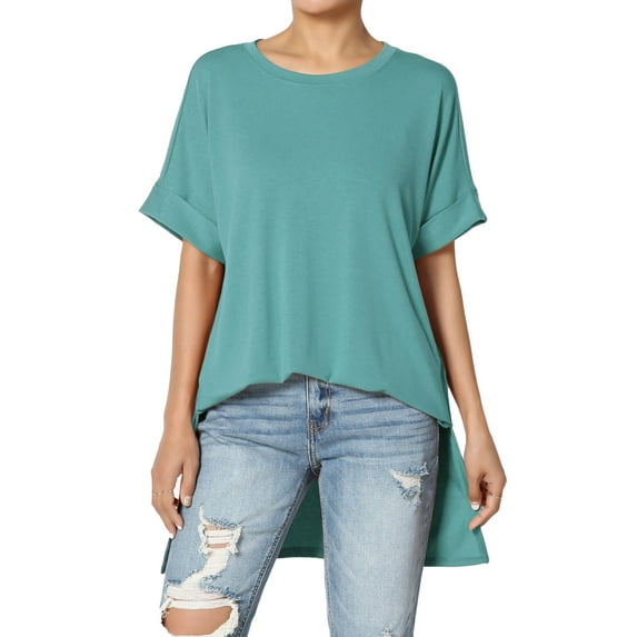 Women's PLUS Casual Round Neck Cuffed Short Sleeve Loose Tee Basic Top T-Shirt