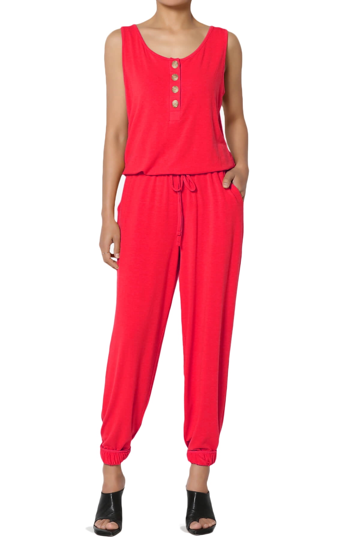 Women's PLUS Casual Sleeveless Button Up Scoop Neck Tapered Leg Knit