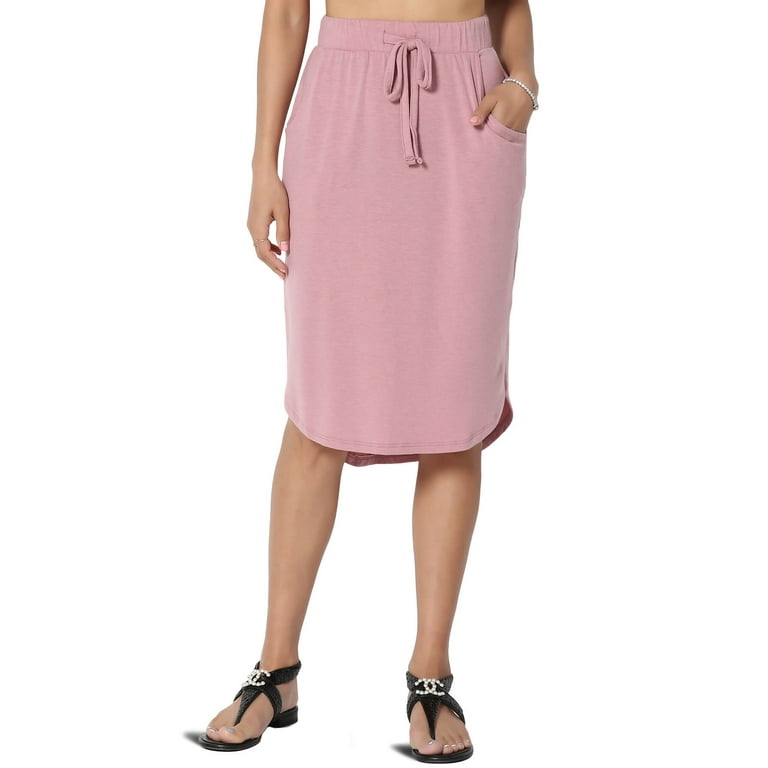 Women s PLUS Drawstring Elastic Waist Dolphin Hem Stretch Jersey Pocket Midi Skirt Walmart