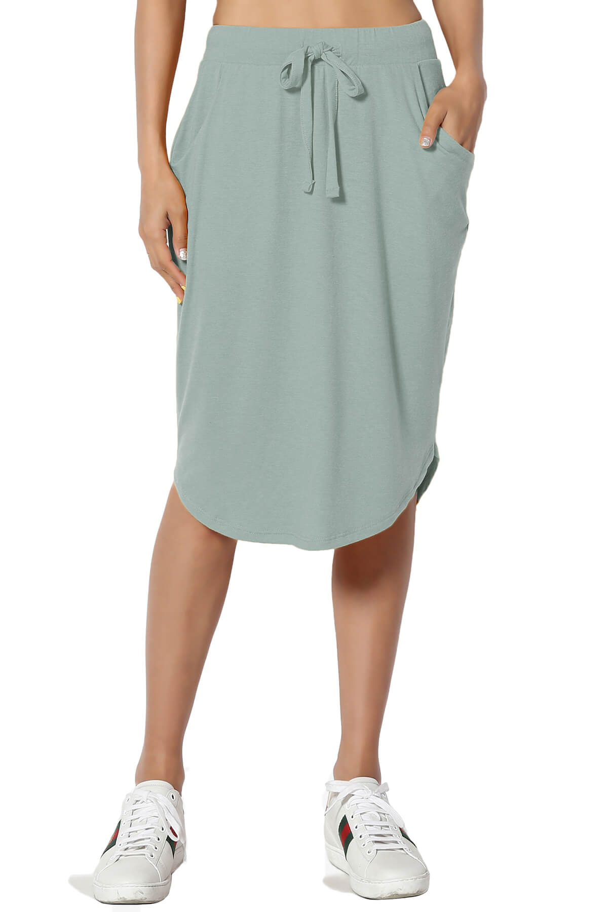 Women's PLUS Drawstring Elastic Waist Dolphin Hem Stretch Jersey Pocket ...