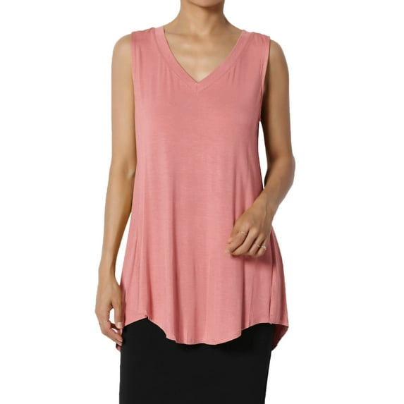 Women's PLUS Essentials Luxe Jersey Tunic V-Neck Relaxed Fit Sleeveless Top