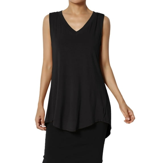 Women's PLUS Essentials Luxe Jersey Tunic V-Neck Relaxed Fit Sleeveless Top