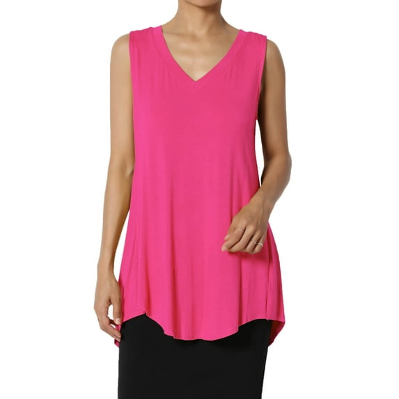 Women's PLUS Essentials Luxe Jersey Tunic V-Neck Relaxed Fit Sleeveless Top