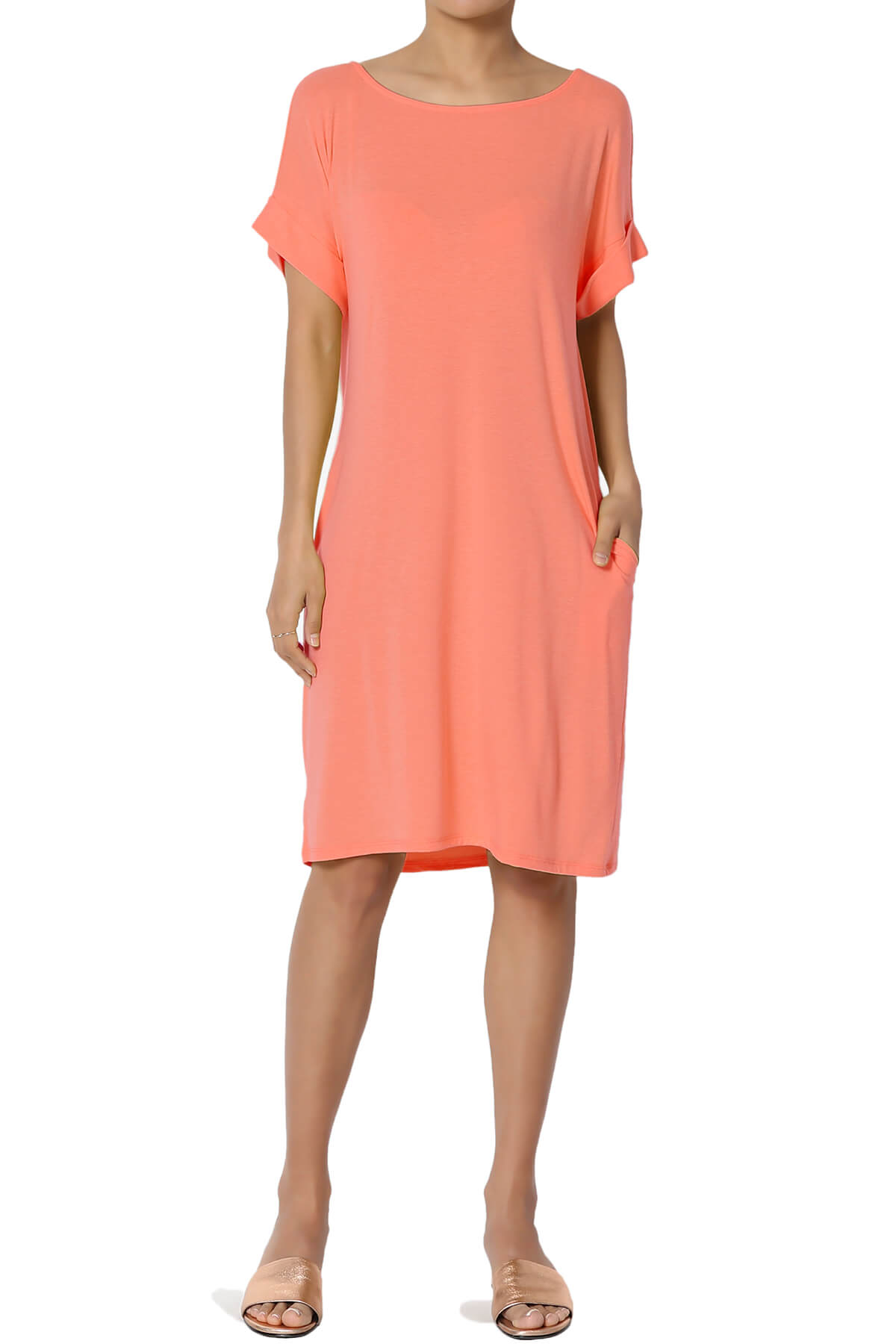 Women s PLUS Jersey Oversized Fit Short Sleeve Pocket Knee Length Midi T Shirt Dress Walmart