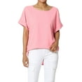 thumbnail image 1 of Women's PLUS Lightweight Woven Dolman Short Sleeve Boat Neck Relaxed Blouse Basic Top, 1 of 7