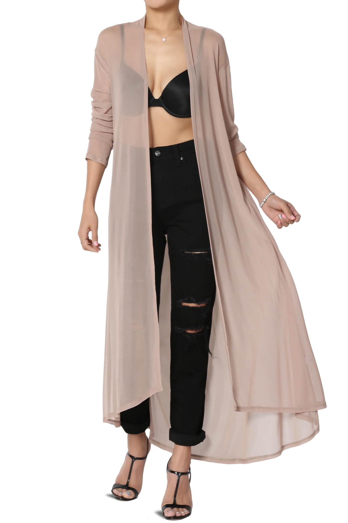 トップス todo SHEER LAYERED LONG CARDIGAN Verdusa Women's Hollow Out Half Sleeve Open Front Sheer Knit