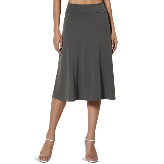Women's PLUS Simple Foldover Stretch A-Line Flared Knee Length Skirt Comfy Stylish