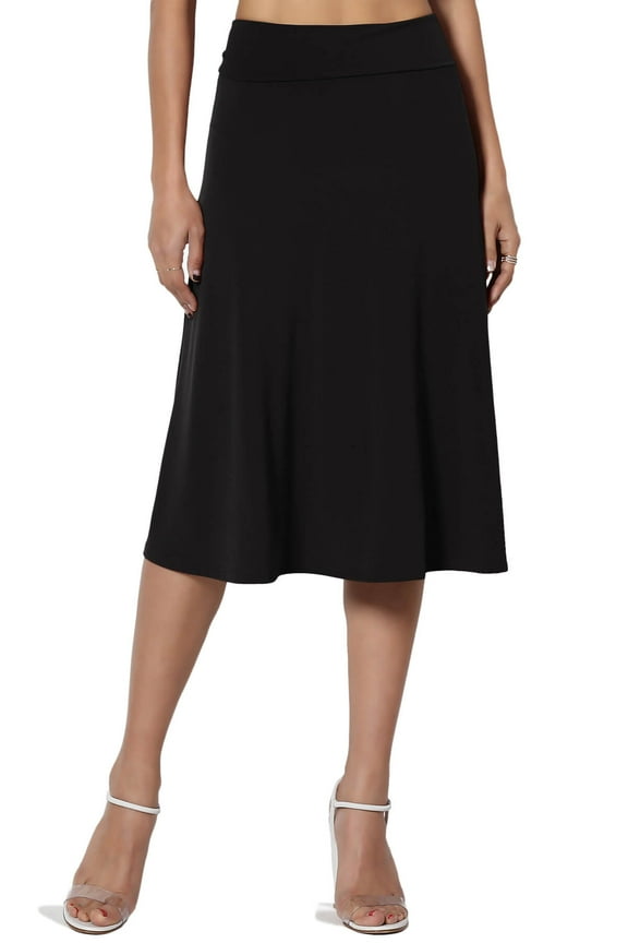 Women's PLUS Simple Foldover Stretch A-Line Flared Knee Length Skirt Comfy Stylish