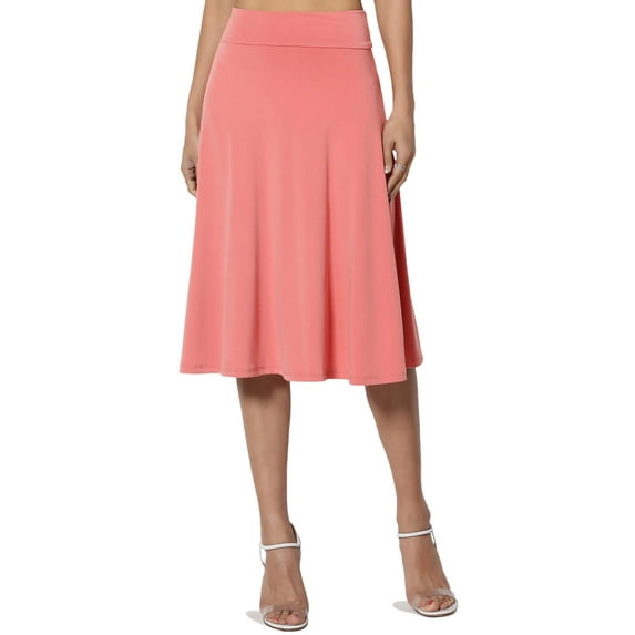 Women's PLUS Simple Foldover Stretch A-Line Flared Knee Length Skirt Comfy Stylish