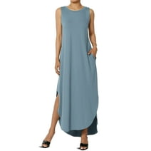 Women's PLUS Summer Sleeveless DTY Jersey Pocket Loose Slit Tank Long Maxi Dress