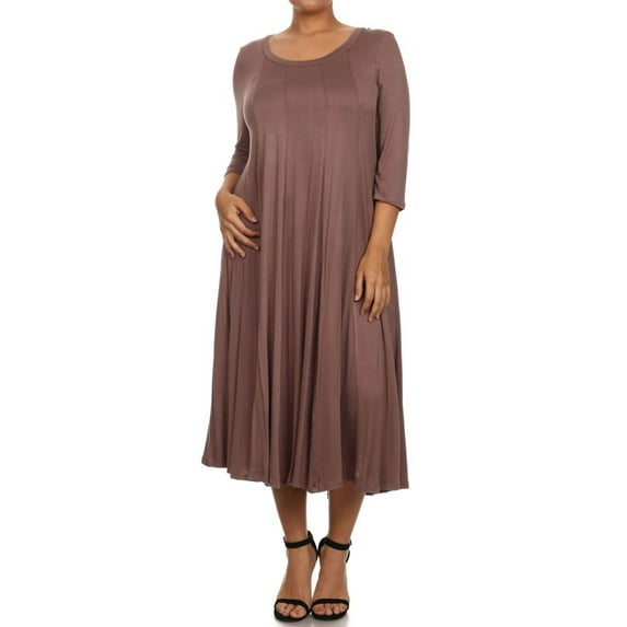 Women's PLUS trendy style, solid, 3/4 sleeve dress.