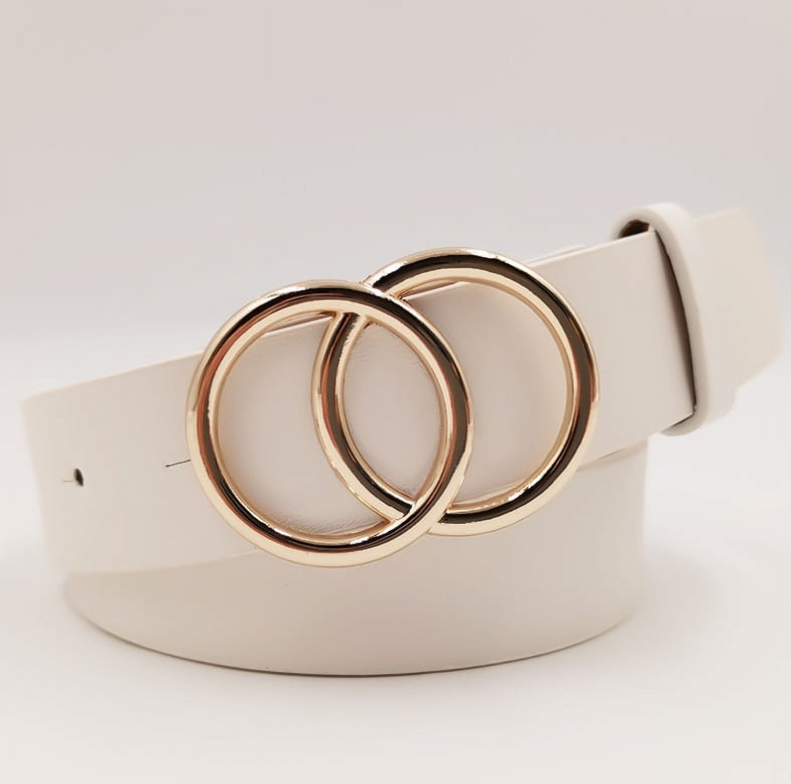 7887 Women Leather Belt Fashion Double O-ring Soft Faux Waist Belts Women Leather Belt Fashion Double O-Soft Faux Leather Waist  main image 2