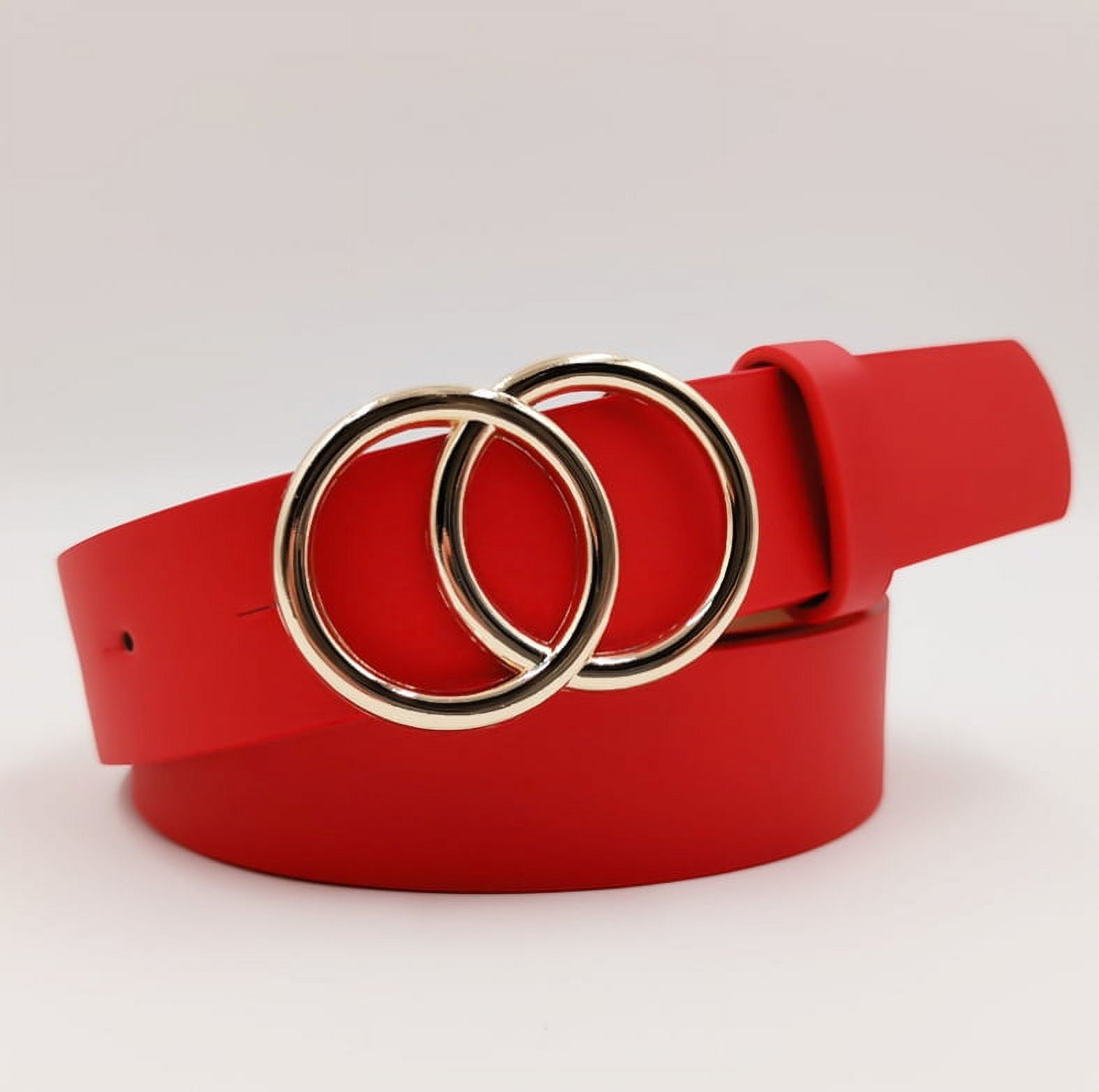 7887 Women Leather Belt Fashion Double O-ring Soft Faux Waist Belts Women Leather Belt Fashion Double O-Soft Faux Leather Waist  main image 4