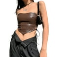 thumbnail image 1 of Women's PU Leather Crop Top Off Shoulder Sleeveless Asymmetrical Hem Crop Tops, 1 of 6