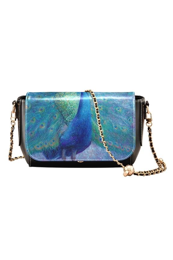 Women's PU Leather Crossbody Bag with Chain Strap Beautiful Majestic Peacock
