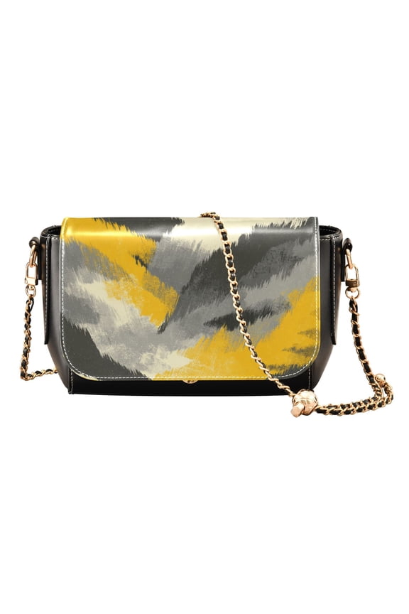 Women's PU Leather Crossbody Bag with Chain Strap Brushstroke Yellow Grey Camo Print