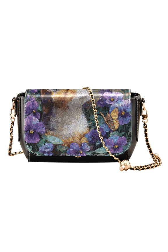 Women's PU Leather Crossbody Bag with Chain Strap Cat From Violet