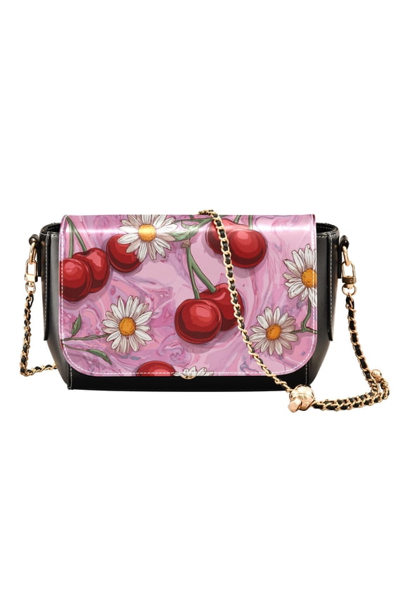 Women's PU Leather Crossbody Bag with Chain Strap Cherry Fruit