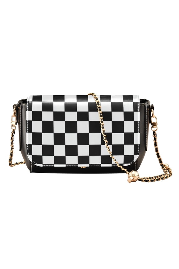 Women's PU Leather Crossbody Bag with Chain Strap Classic Black-and-white Checkered Pattern