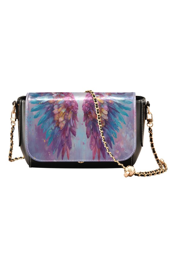 Women's PU Leather Crossbody Bag with Chain Strap Colorful Wings with Feathers