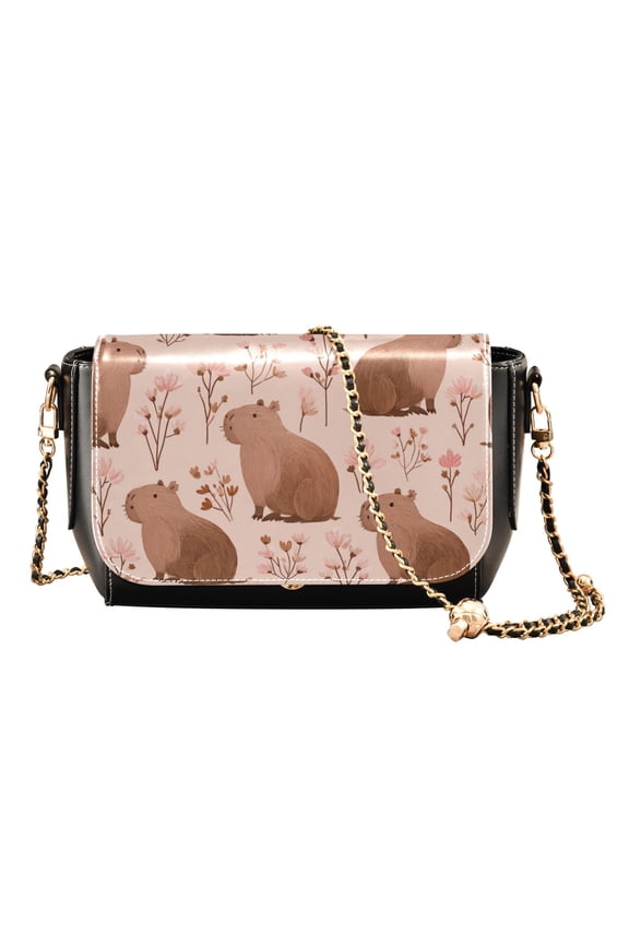 Women's PU Leather Crossbody Bag with Chain Strap Cute Brown Capybara Pattern