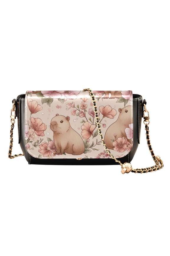 Women's PU Leather Crossbody Bag with Chain Strap Cute Capybaras with Playful Poses