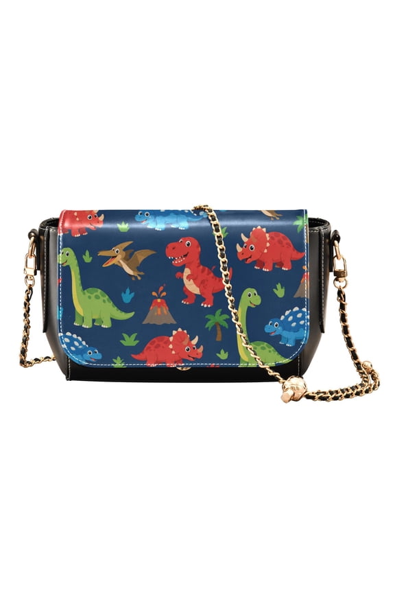 Women's PU Leather Crossbody Bag with Chain Strap Cute Dinosaur Volcano Pattern