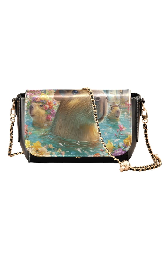 Women's PU Leather Crossbody Bag with Chain Strap Cute Joyful Capybaras