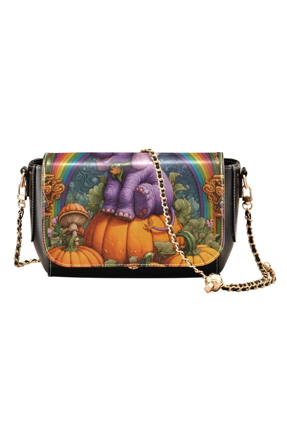 Women's PU Leather Crossbody Bag with Chain Strap Cute Purple Elephant