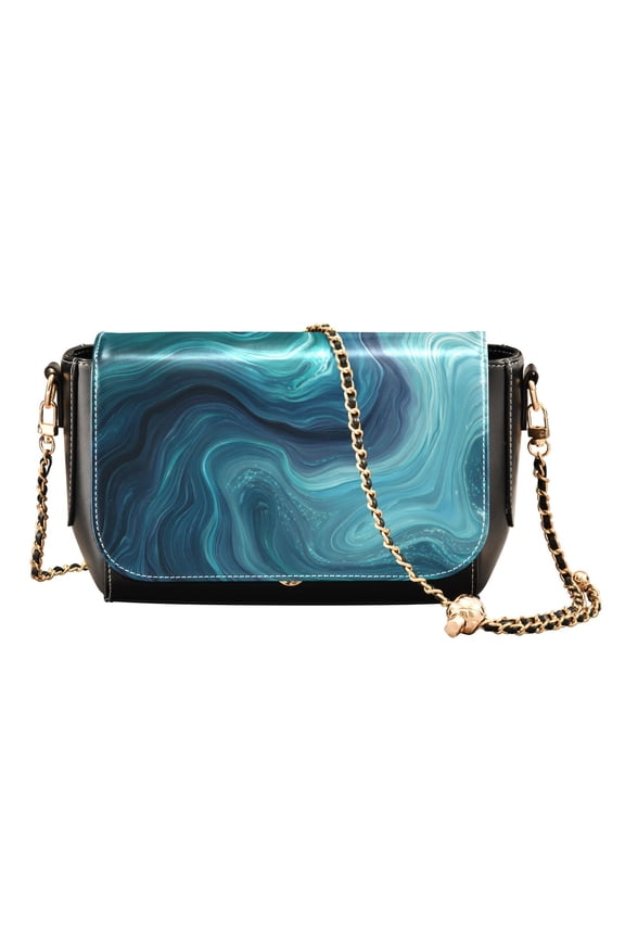 Women's PU Leather Crossbody Bag with Chain Strap Dark Blue Ocean Waves