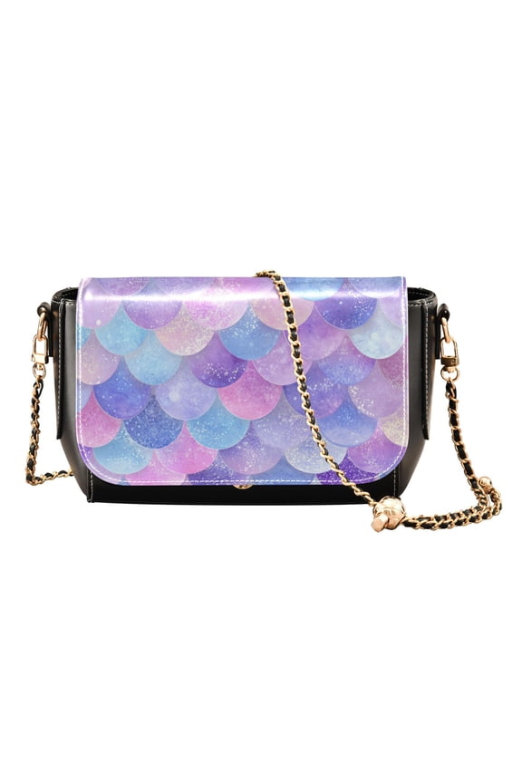 Women's PU Leather Crossbody Bag with Chain Strap Dreamy Mermaid Tail Scale Artwork