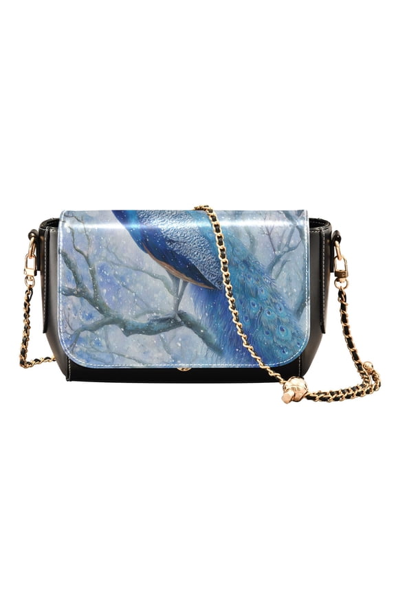 Women's PU Leather Crossbody Bag with Chain Strap Elegant Blue Peacock